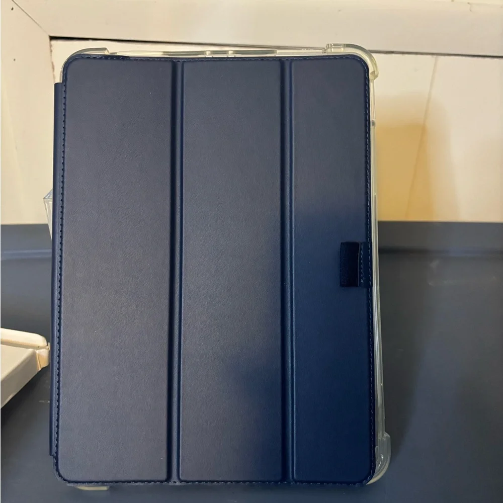 Navy Blue Shockproof Tri-Fold Tablet Cover with Smooth Finish
